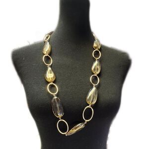 Gold Toned Loop Necklace With Brown/Black Clear Stones, 16"